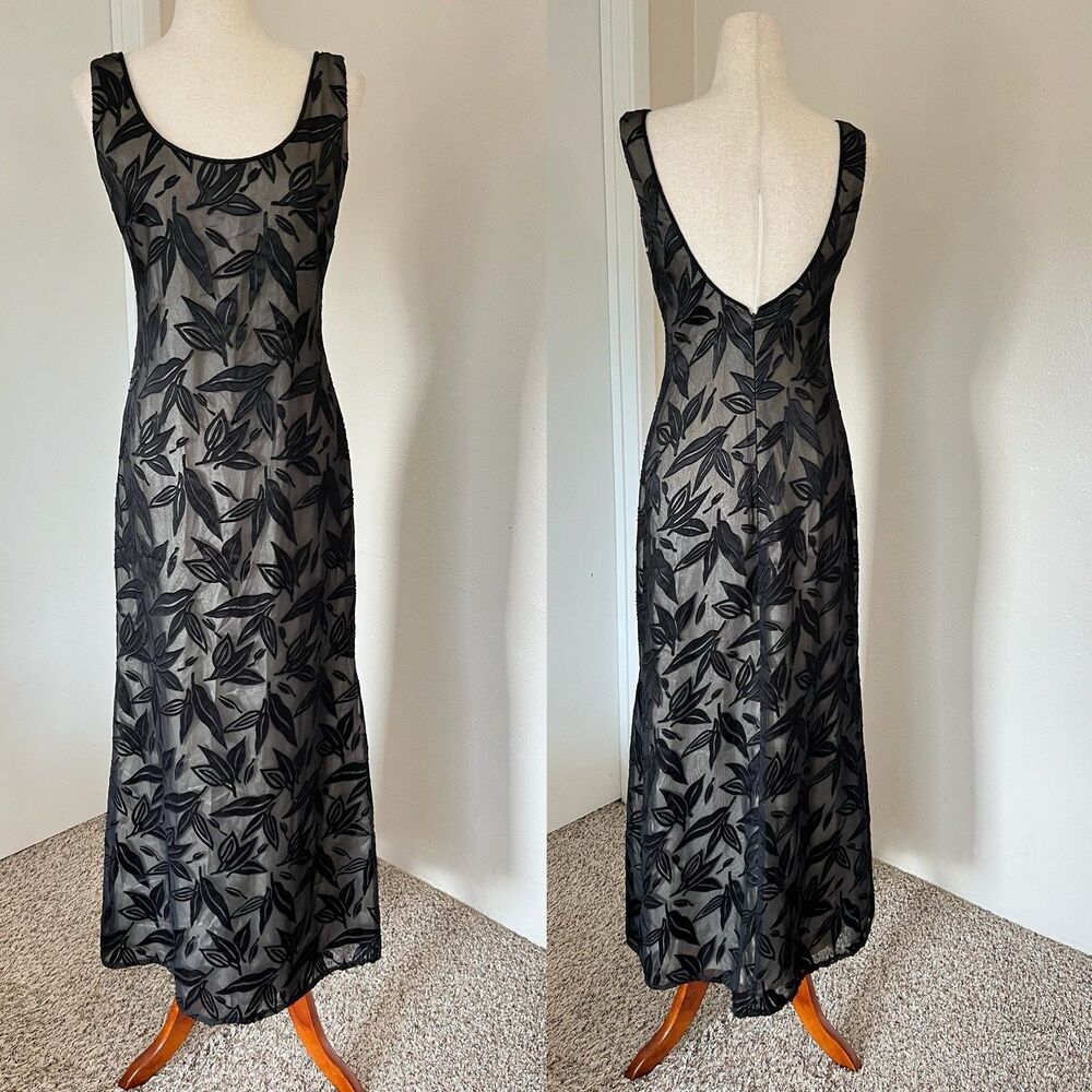VTG Y2K Fairy Grunge Whimsigoth Burnout Velvet Maxi Dress Size 6 Black Formal